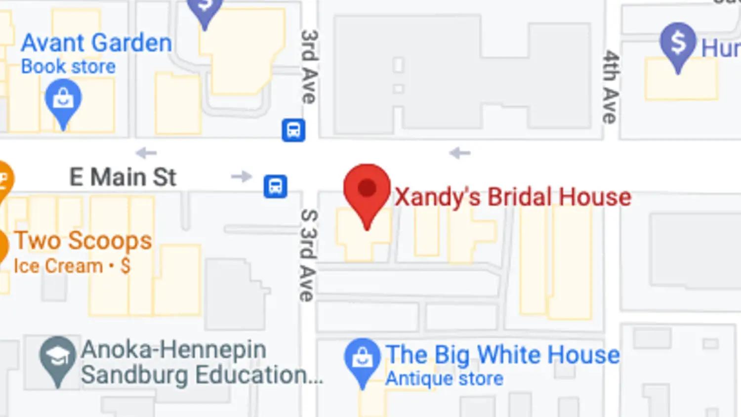 Xandy's Bridal Boutique location. Mobile image